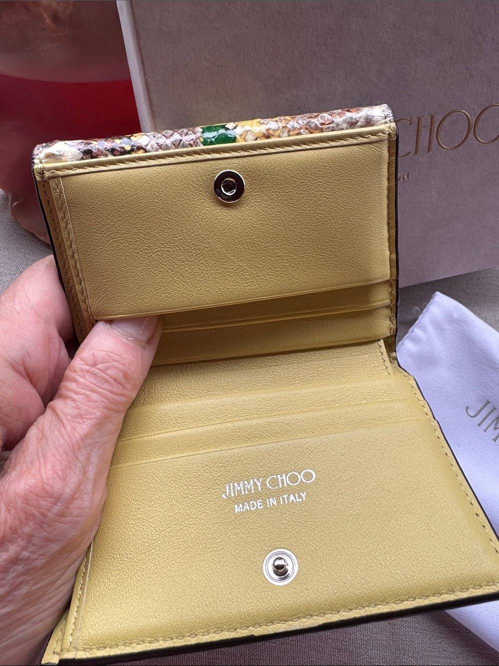 Jimmy Choo Multicolor Python Print Mini Wallet with JC Logo - Picture 4 of 5